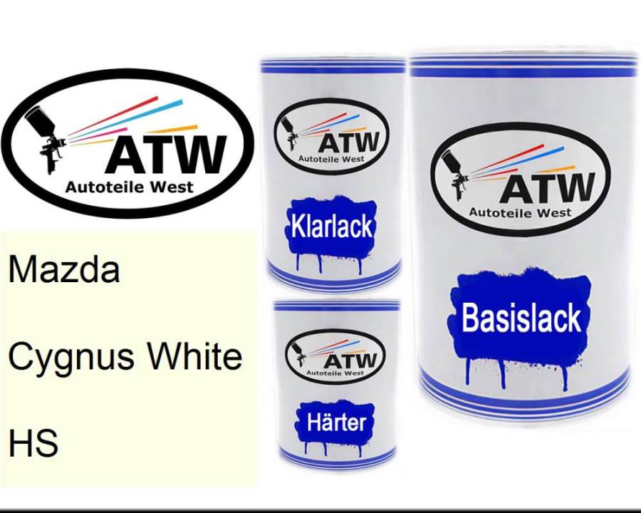 Mazda, Cygnus White, HS: 500ml Lackdose + 500ml Klarlack + 250ml Härter - Set, von ATW Autoteile West.